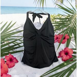 Athleta Black Halter Tankini Top 40DD Supportive Swimwear Shelf Bra